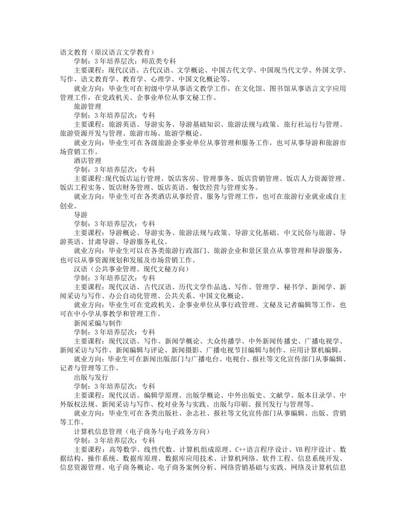 甘肃联合大学各专业介绍