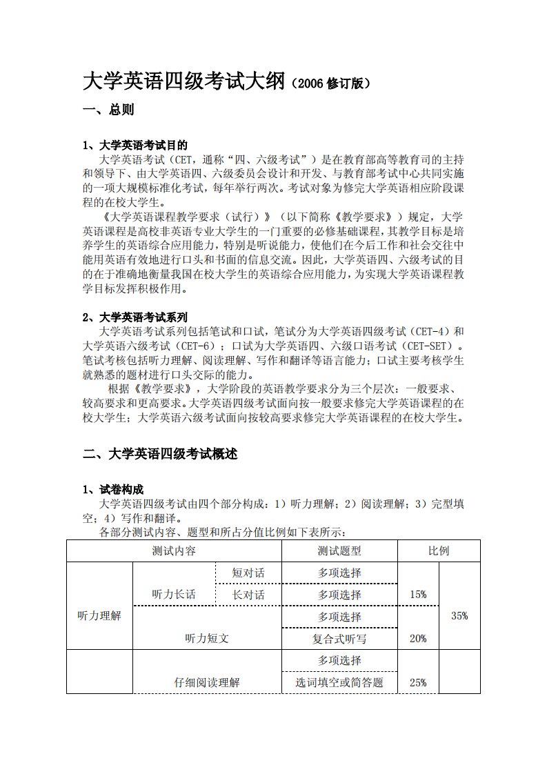 【精编版】大学英语四级考试大纲