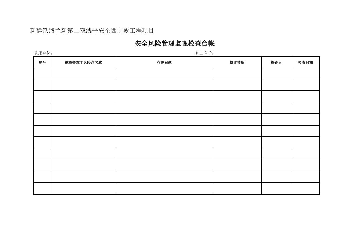 安全风险管理监理检查情况汇总表