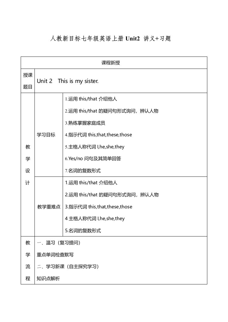 人教新目标七年级英语上册Unit讲义