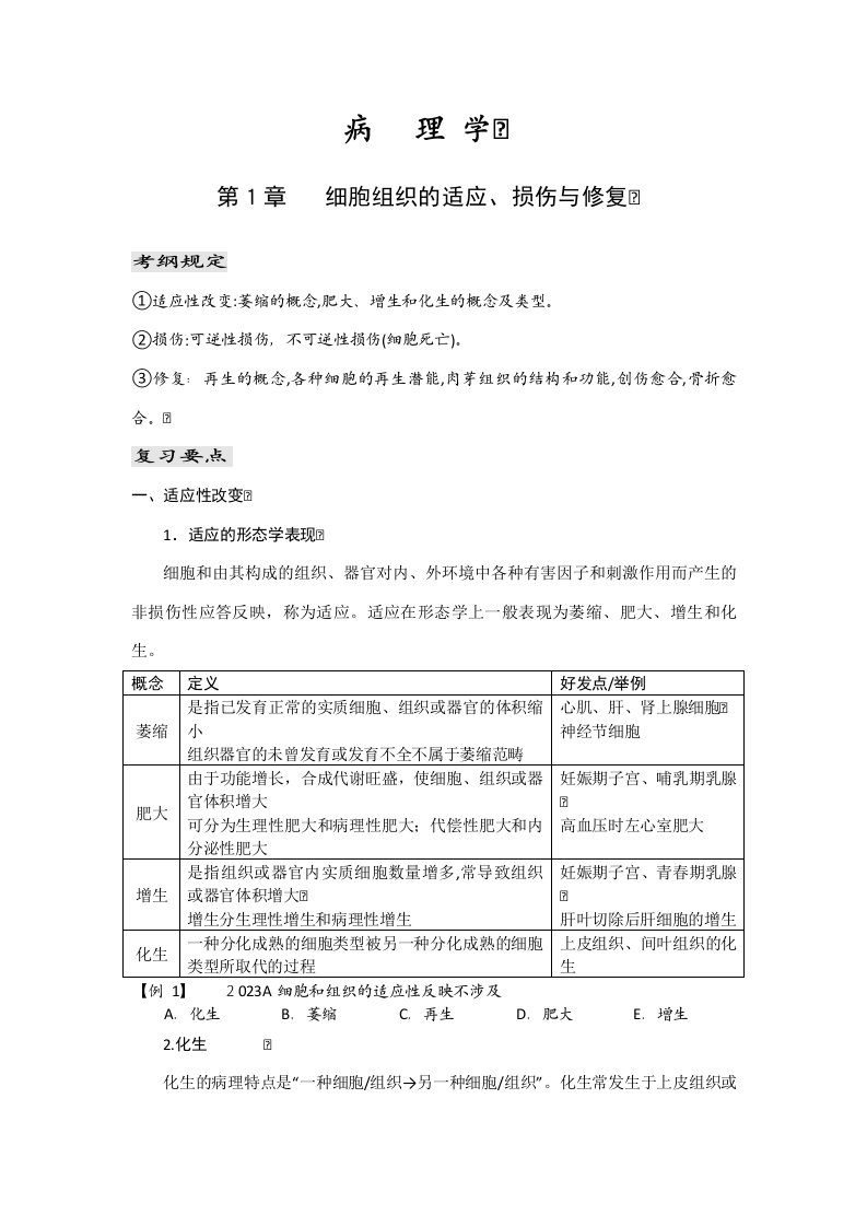 2023年临床执业医师考试病理学辅导讲义及习题