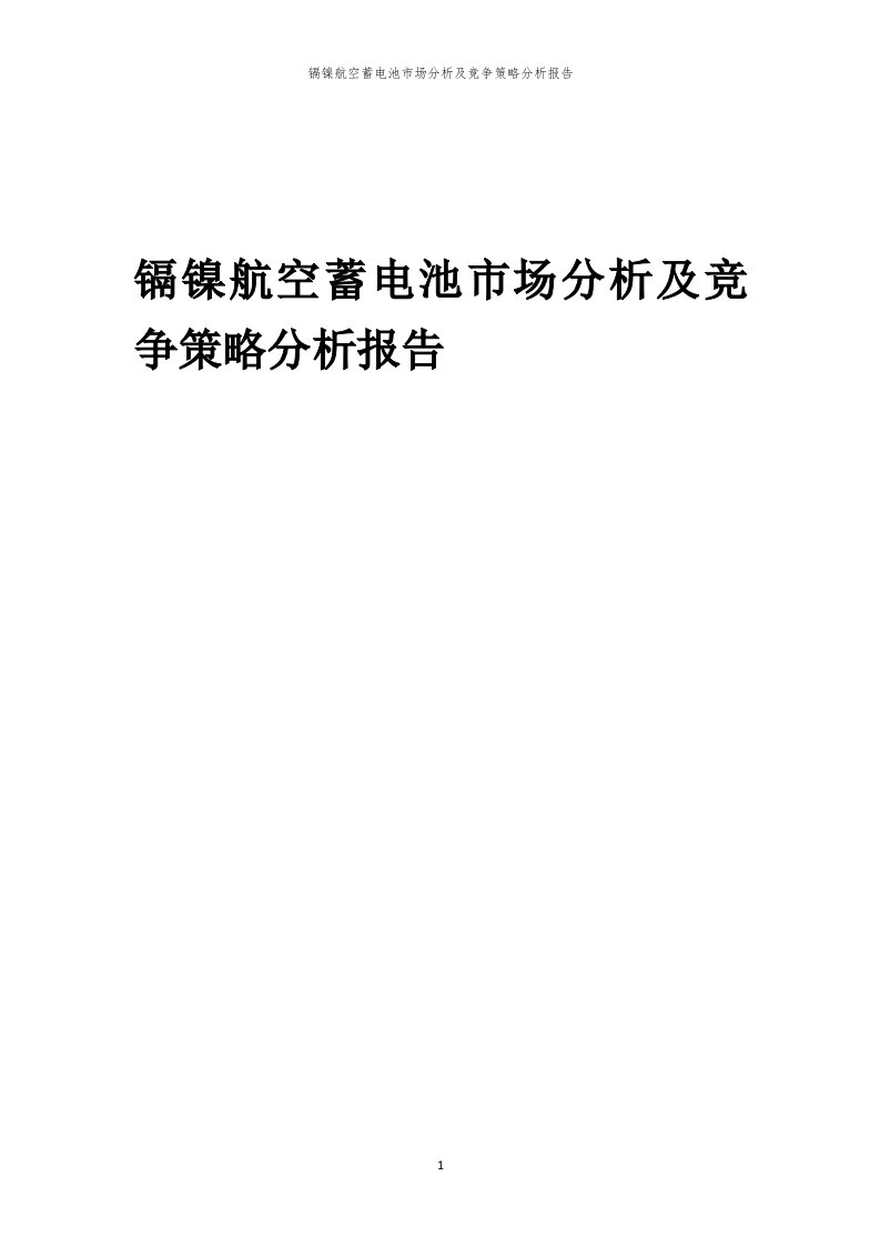 年度镉镍航空蓄电池市场分析及竞争策略分析报告