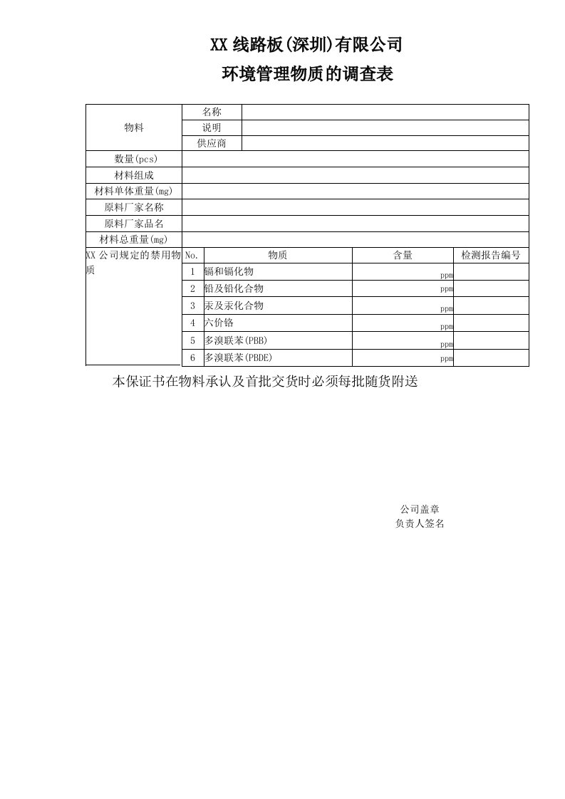 《深圳某线路板公司QC080000管理体系文件全套》(13个文件)环境管理物质调查表-其它制度表格