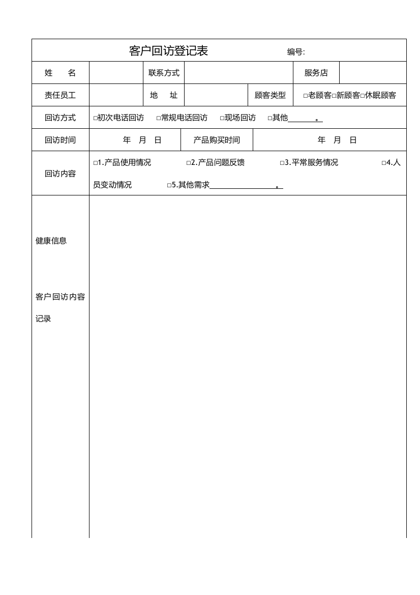 客户回访记录表格及客户回访计划表及回访话术集锦