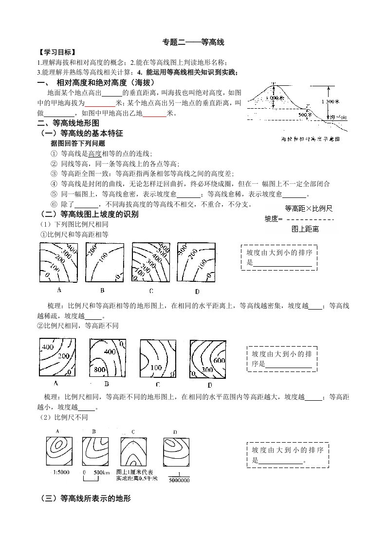 高三复习等高线地形图