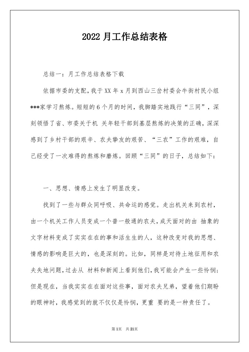 2022月工作总结表格