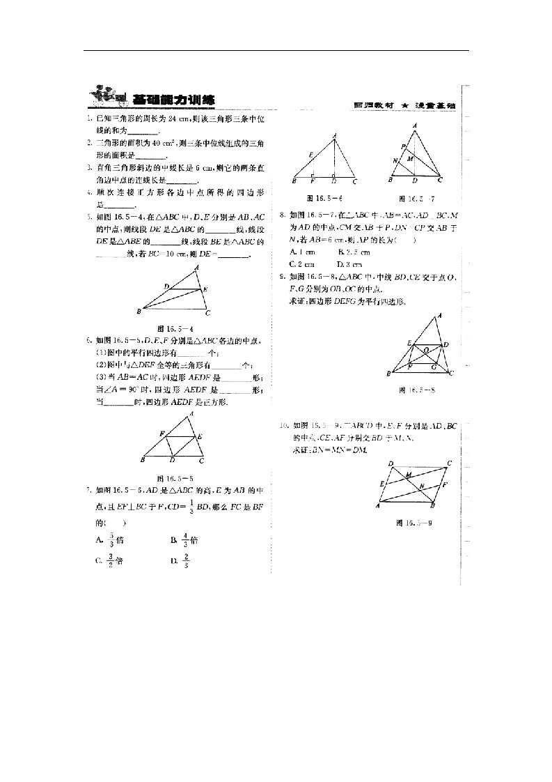 京教版八下16.5《三角形中位线定理》同步测试题