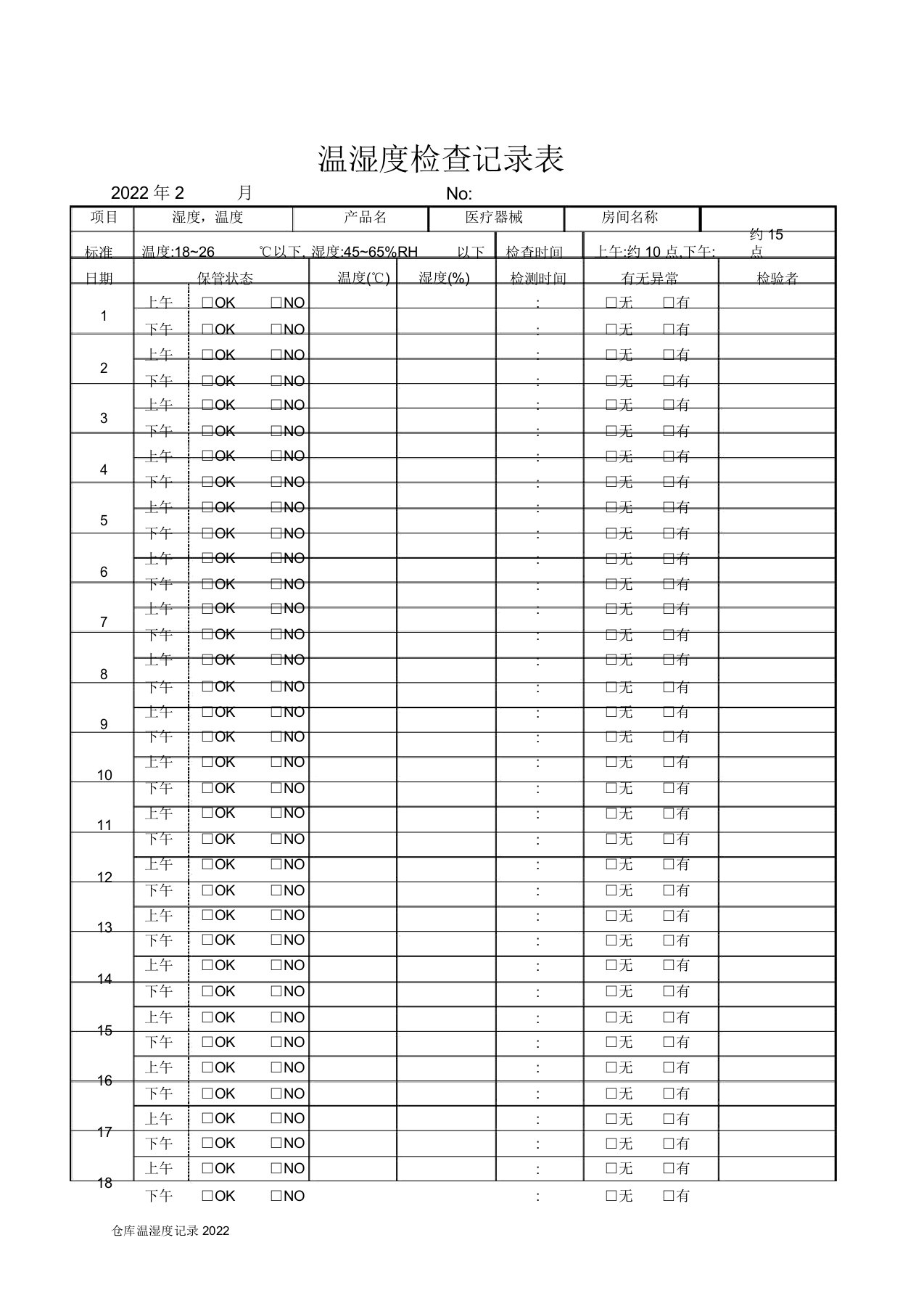 仓库温湿度记录2022