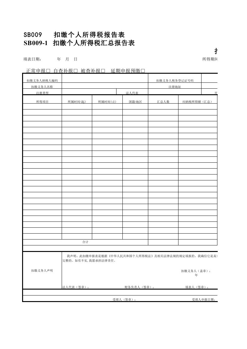 扣缴个人所得税汇总报告表