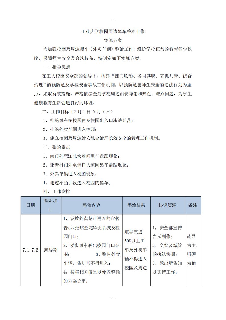 校园及周边黑车综合整治工作实施方案