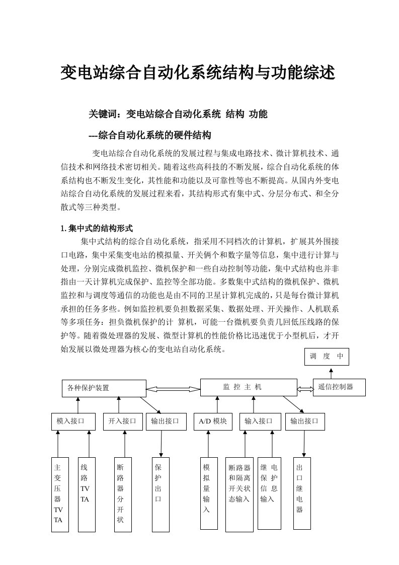 变电站综合自动化系统结构设计(报告)