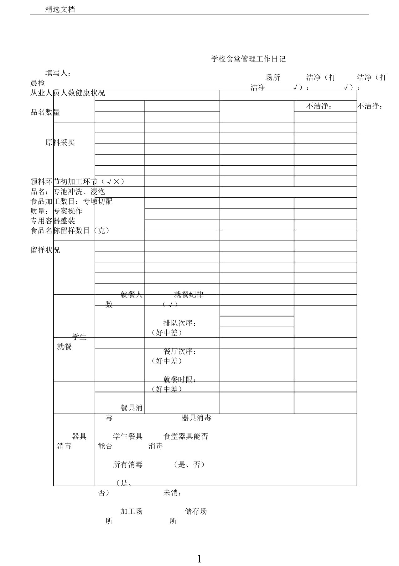 学校食堂管理工作日志