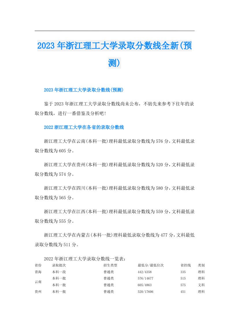 浙江理工大学录取分数线全新(预测)