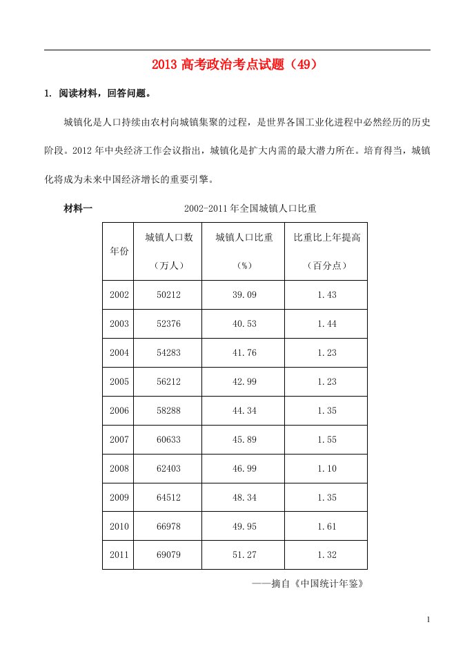 高考政治考点练习（49）