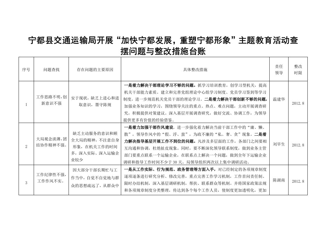 自查自纠汇总台账