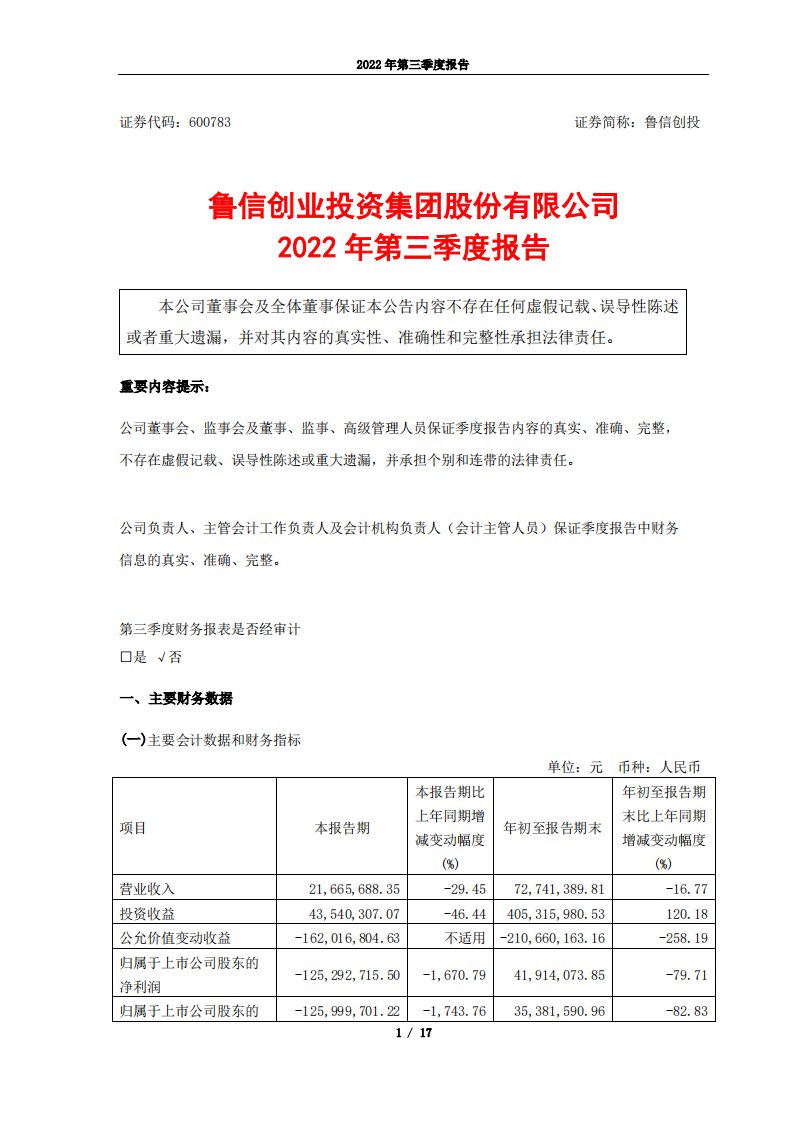 上交所-鲁信创投2022年第三季度报告-20221028