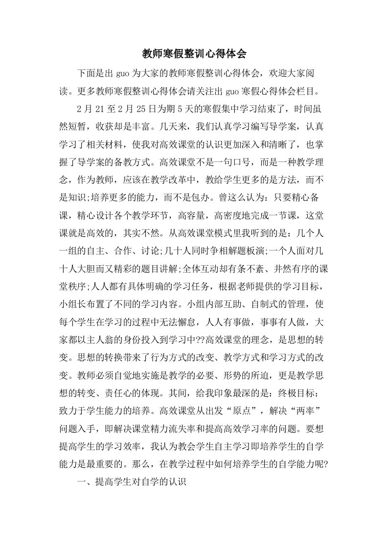 教师寒假整训心得体会