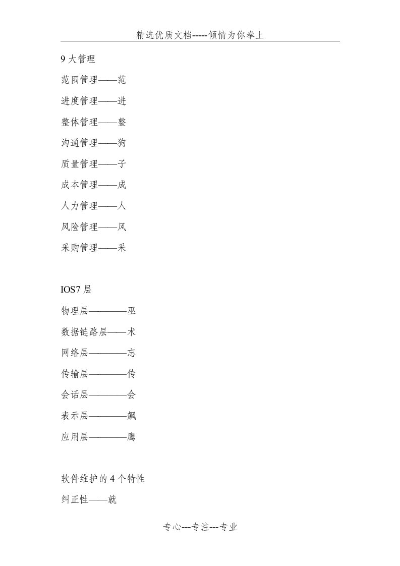 系统集成项目管理工程师知识点巧计口诀(共5页)