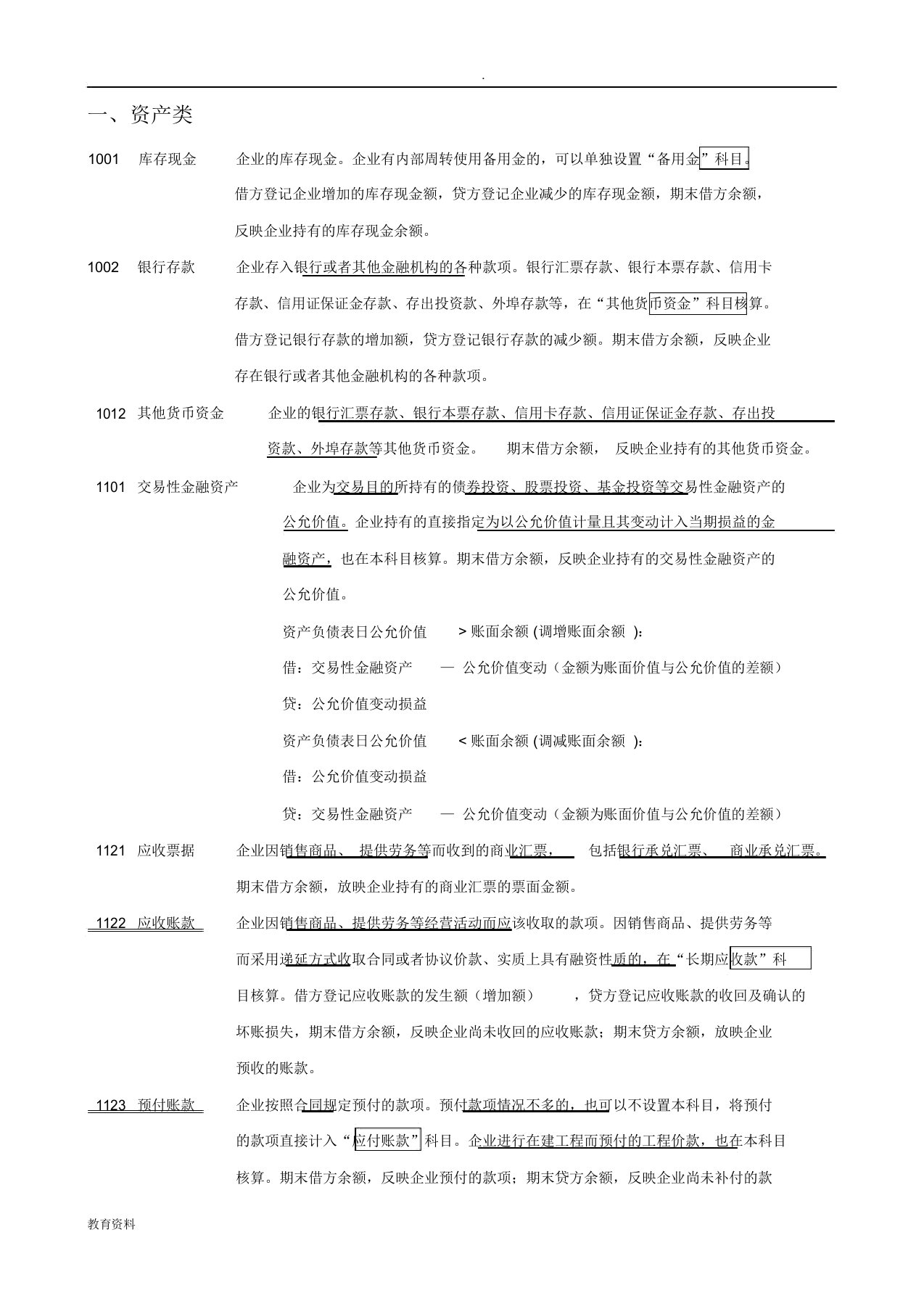 新会计准则常用会计科目表(详细整理)