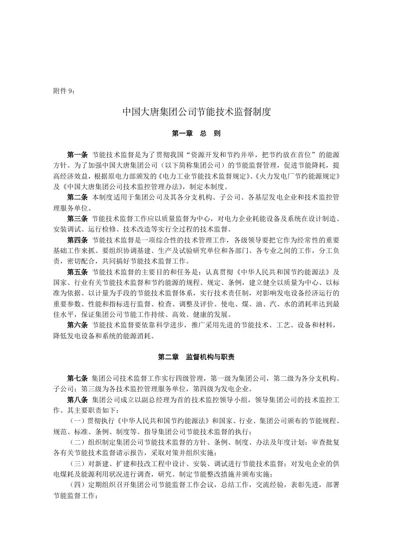 中国大唐集团公司节能技术监督制度