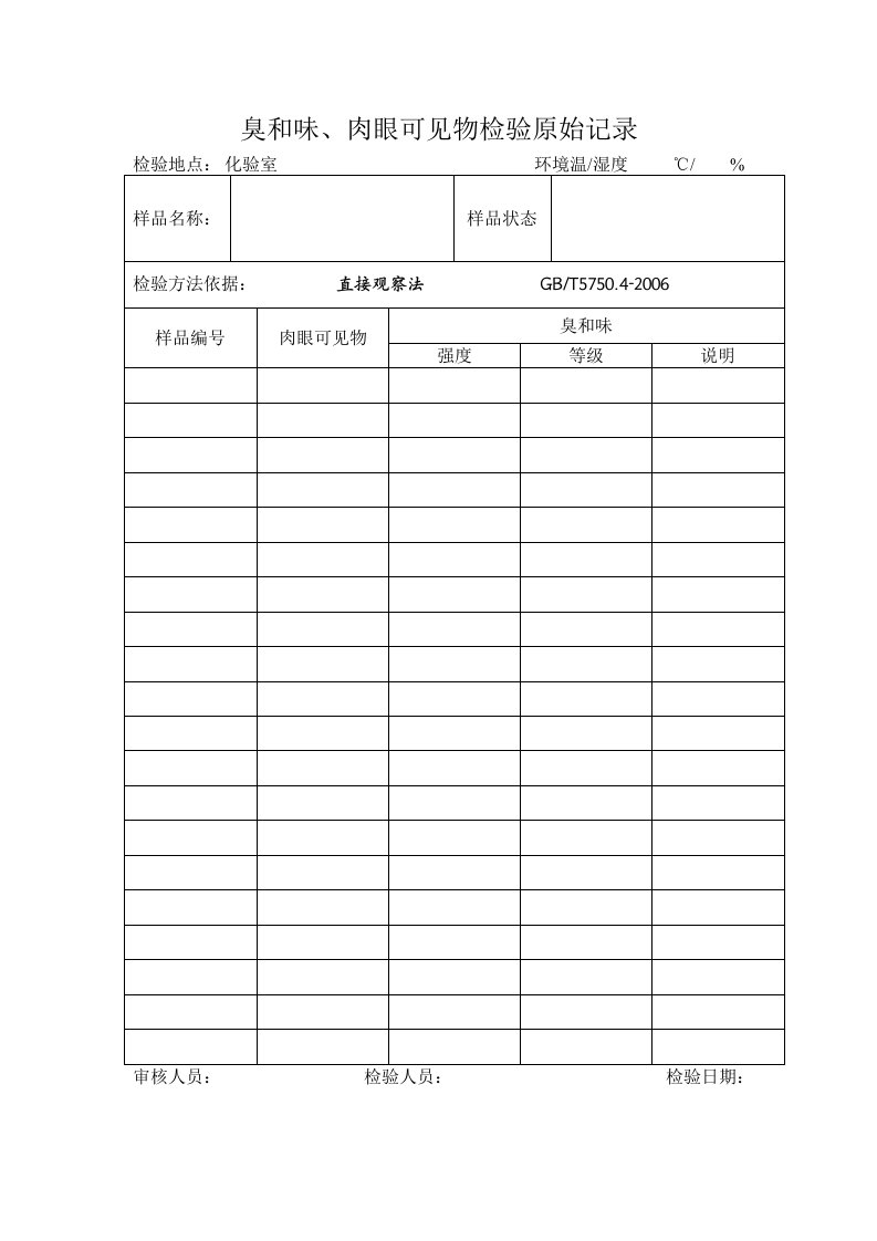 臭和味、肉眼可见物检验原始记录