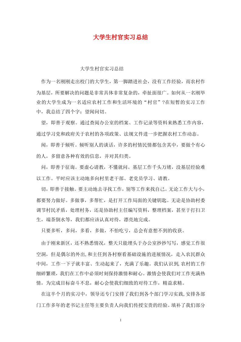 精选大学生村官实习总结