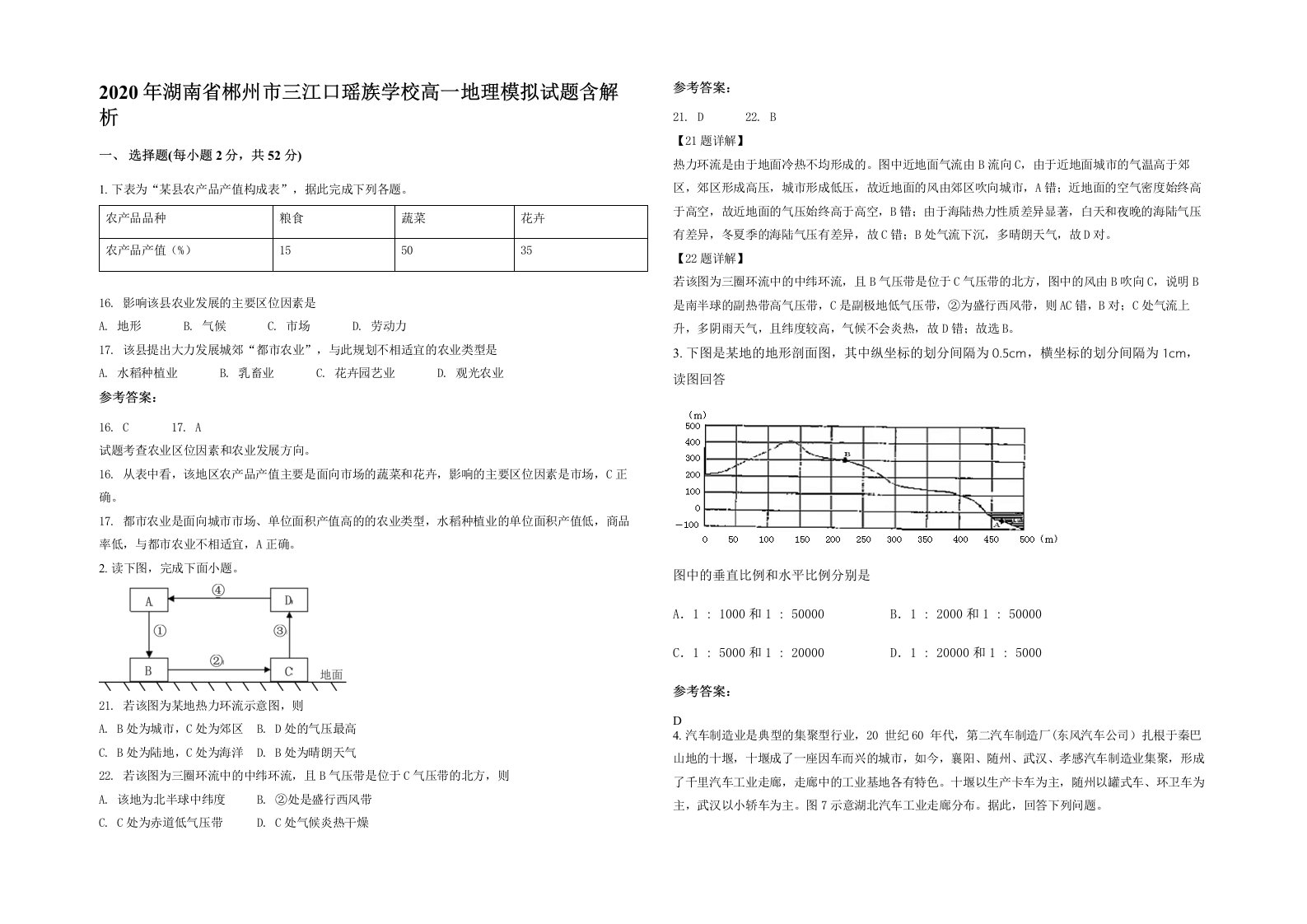 2020年湖南省郴州市三江口瑶族学校高一地理模拟试题含解析