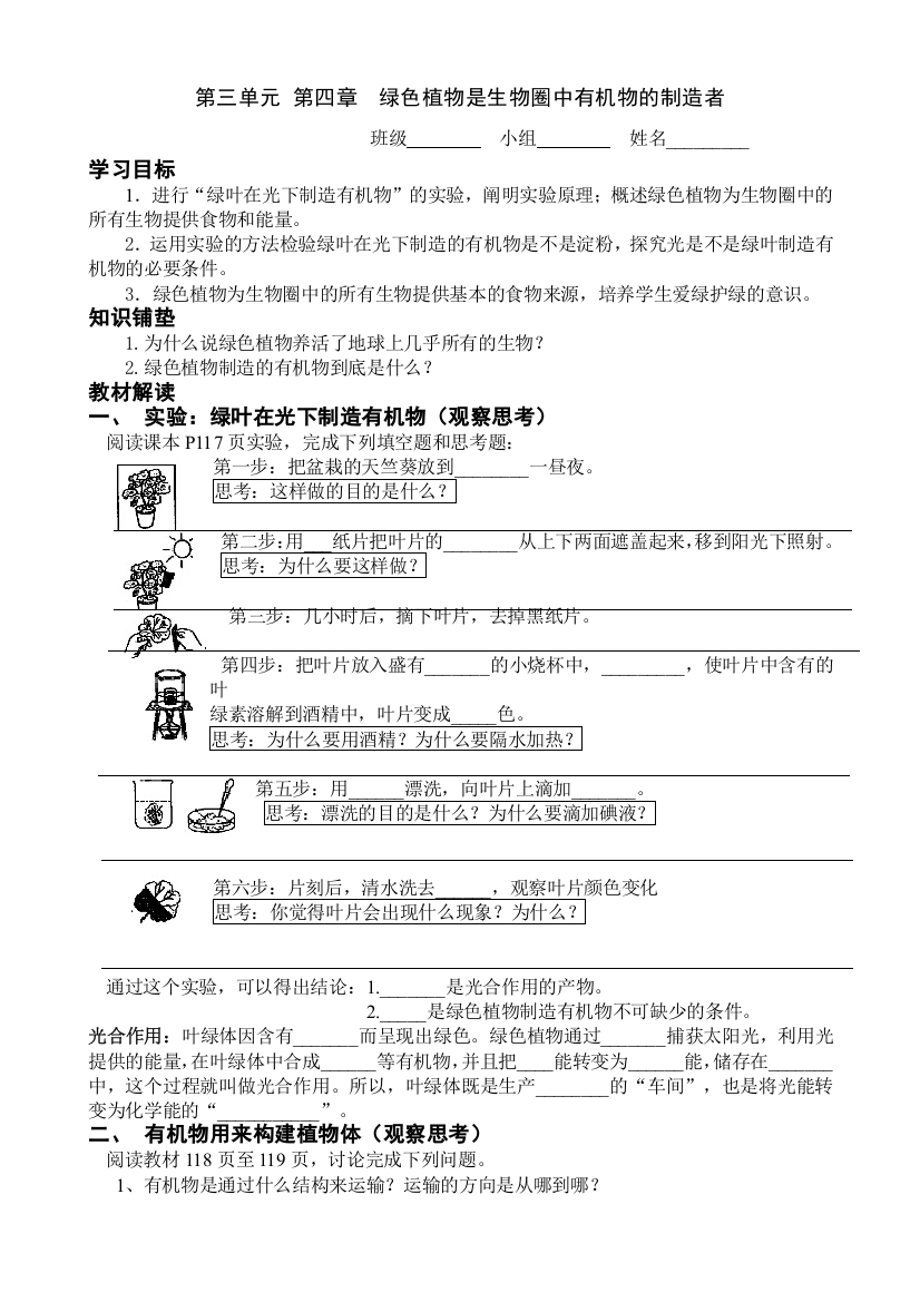 34绿色植物是生物圈中有机物的制造者学案