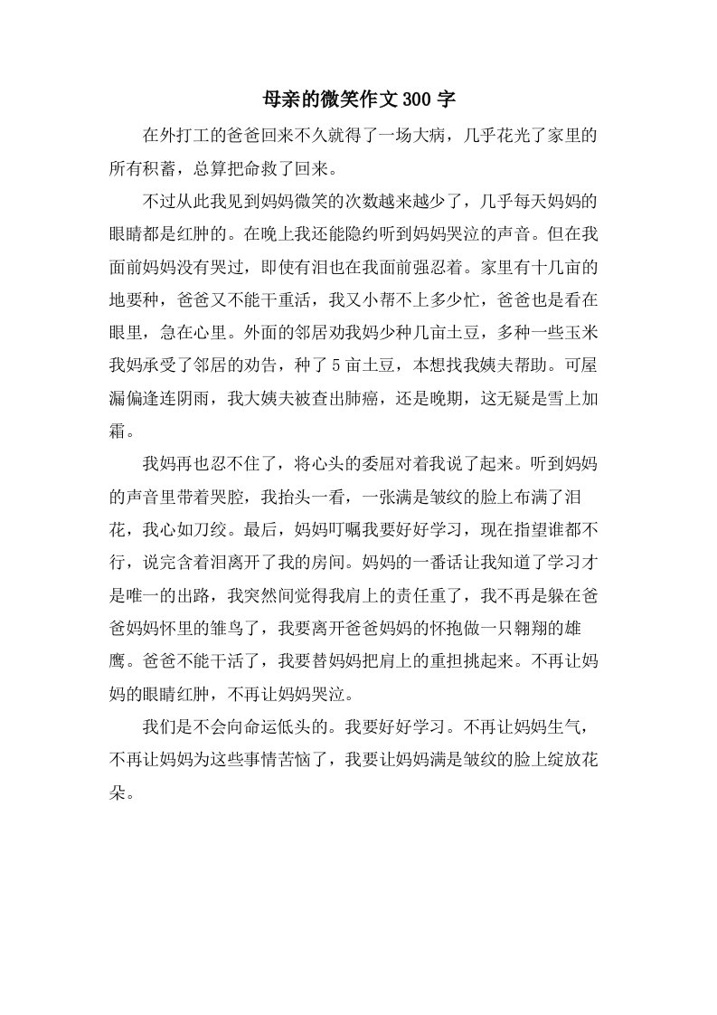 母亲的微笑作文300字