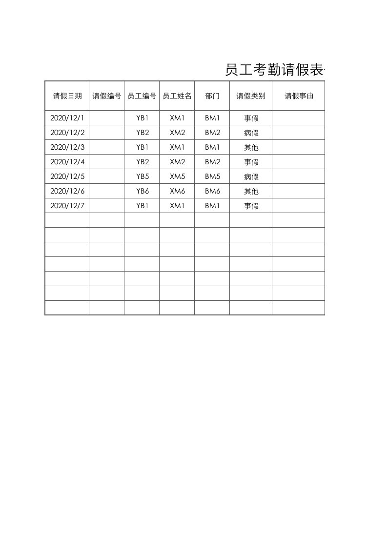 企业管理-01请休假06员工考勤请假表请假时间计算