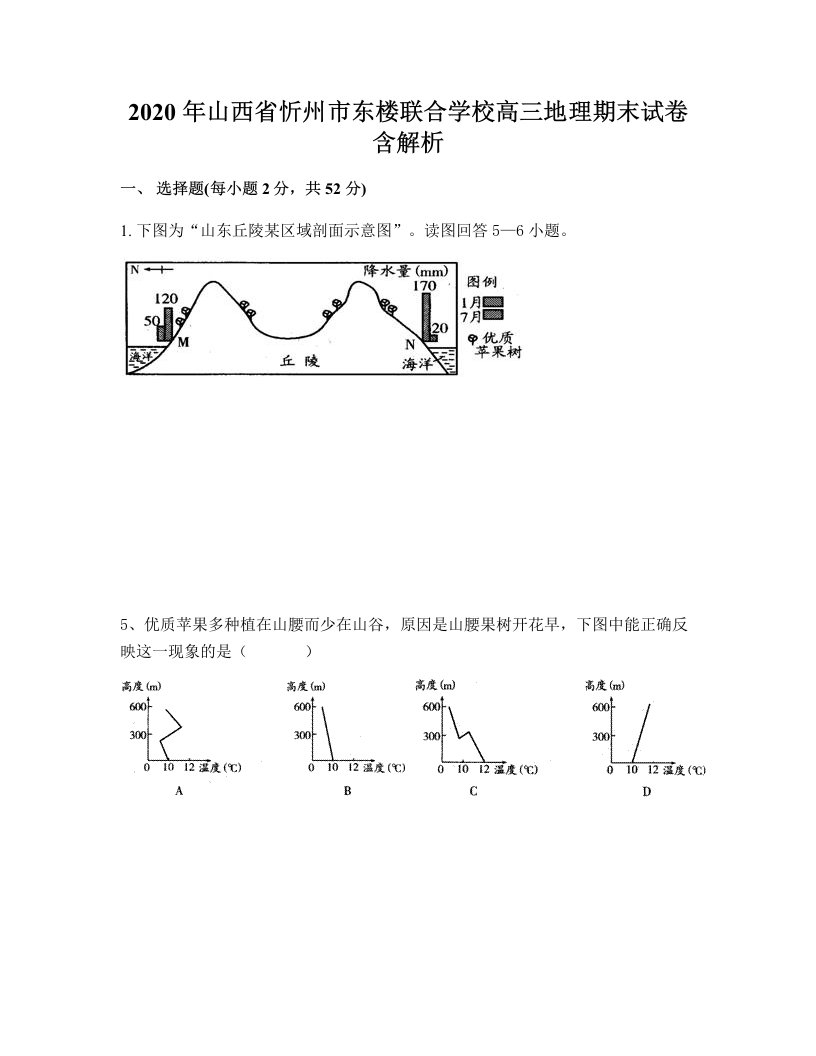 2020年山西省忻州市东楼联合学校高三地理期末试卷含解析