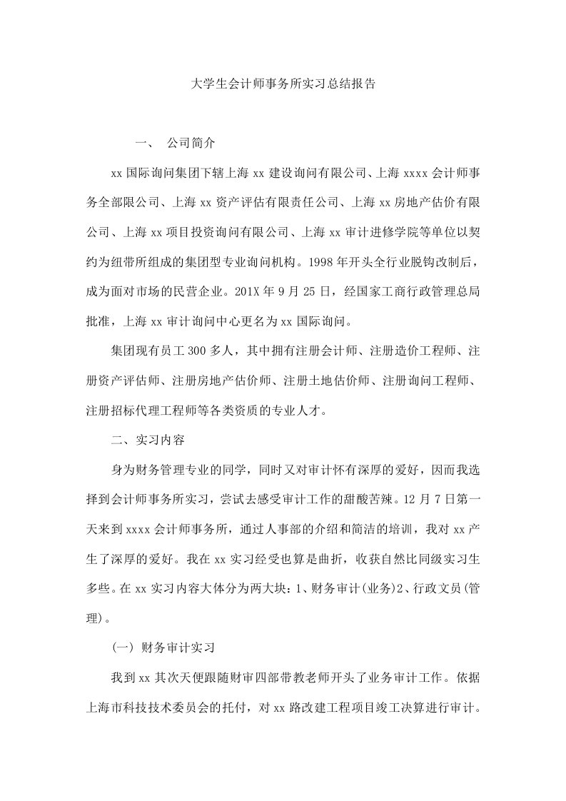 大学生会计师事务所实习总结报告