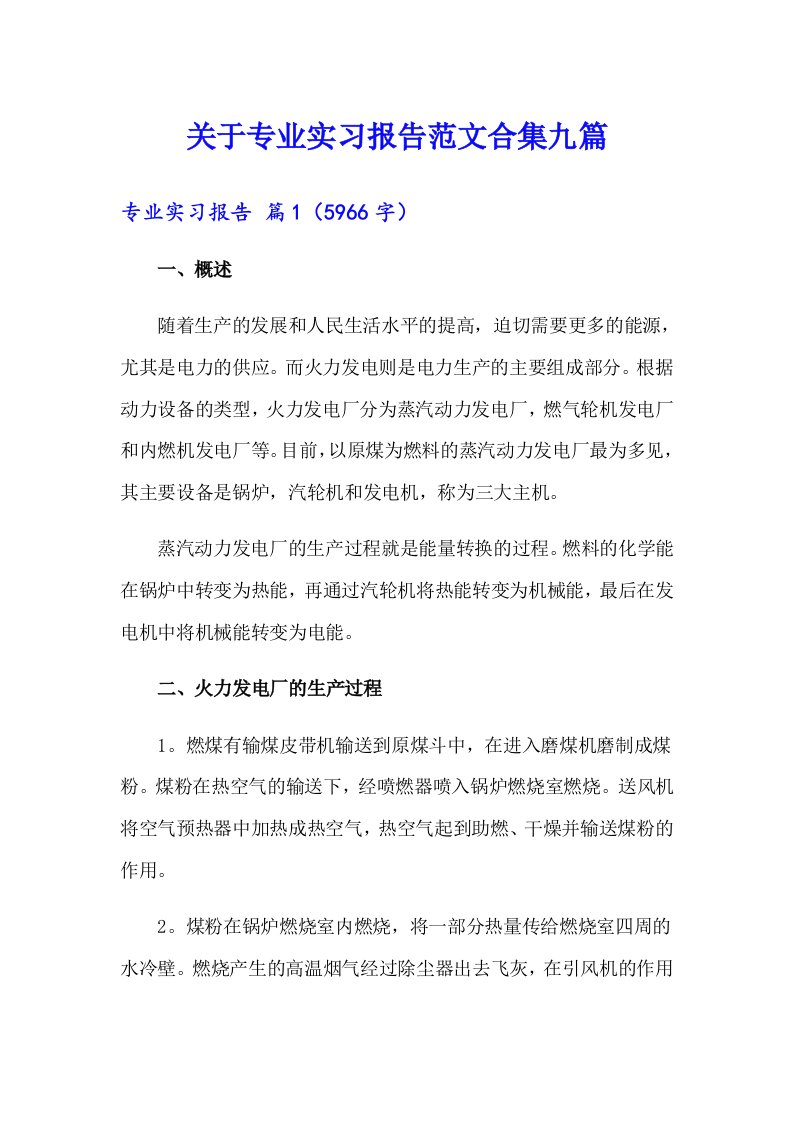 关于专业实习报告范文合集九篇