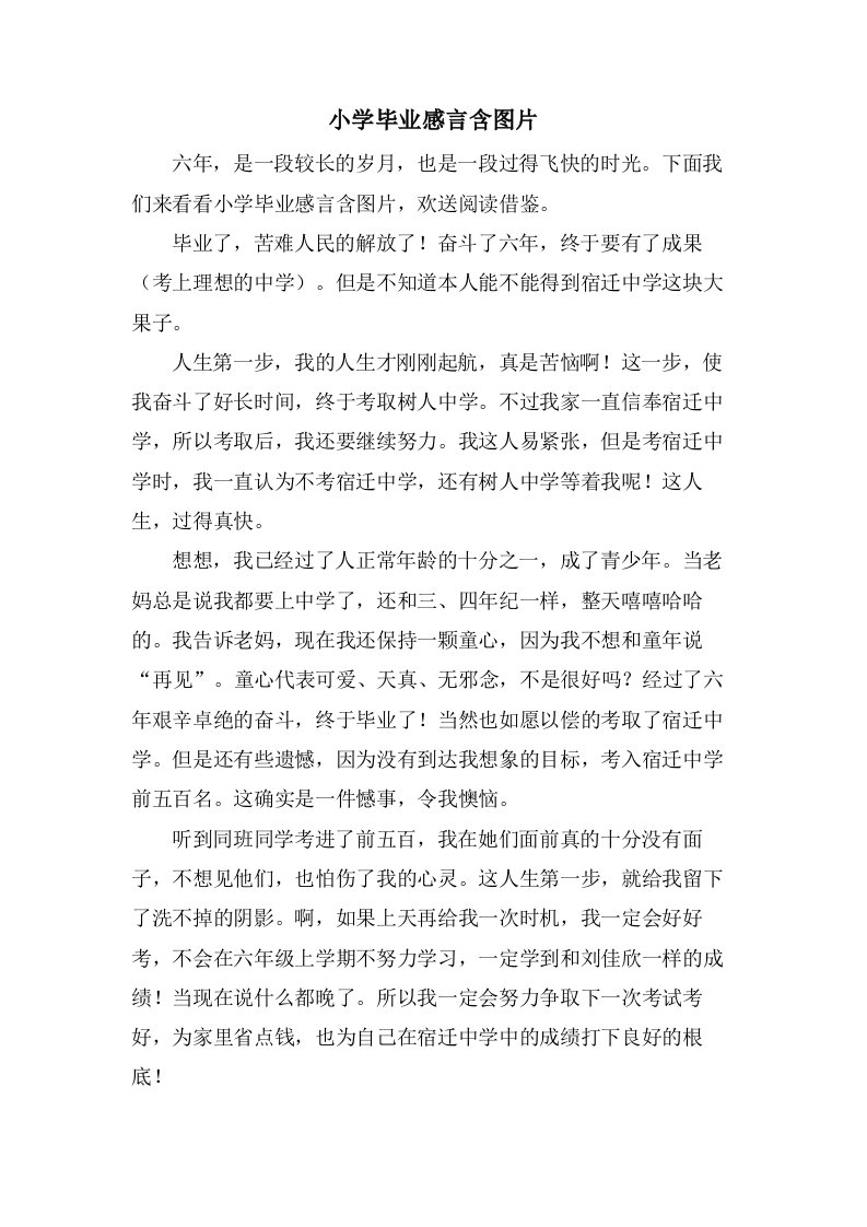 小学毕业感言含图片