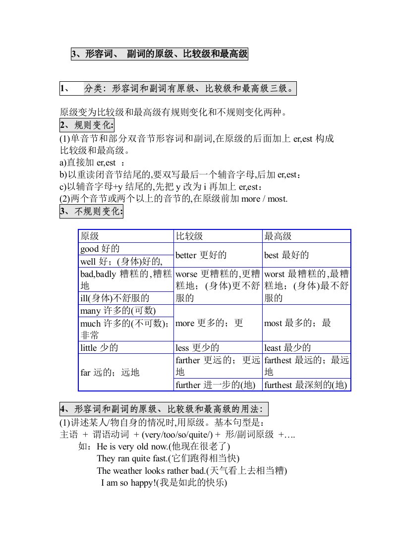 形容词、副词的原级、比较级、最高级的用法