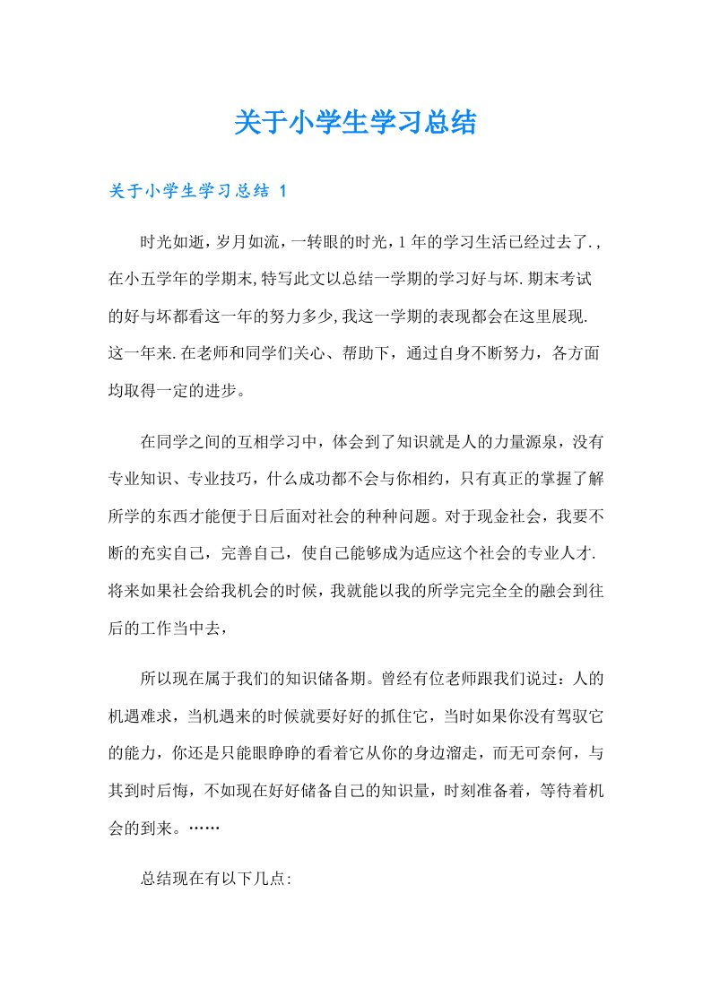 关于小学生学习总结