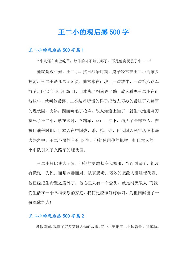 王二小的观后感500字