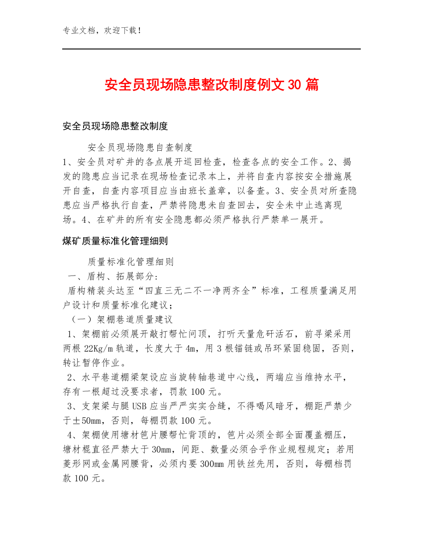 安全员现场隐患整改制度例文30篇