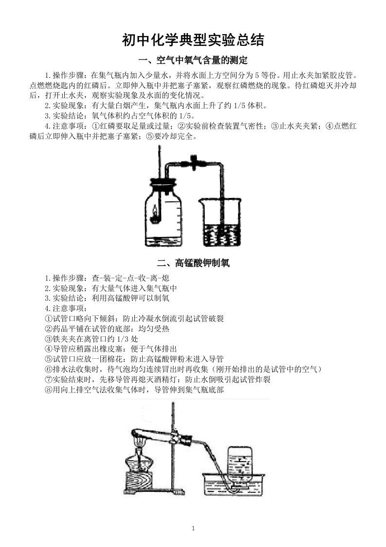 初中化学典型实验总结（操作步骤+过程+结果）（共7大类）