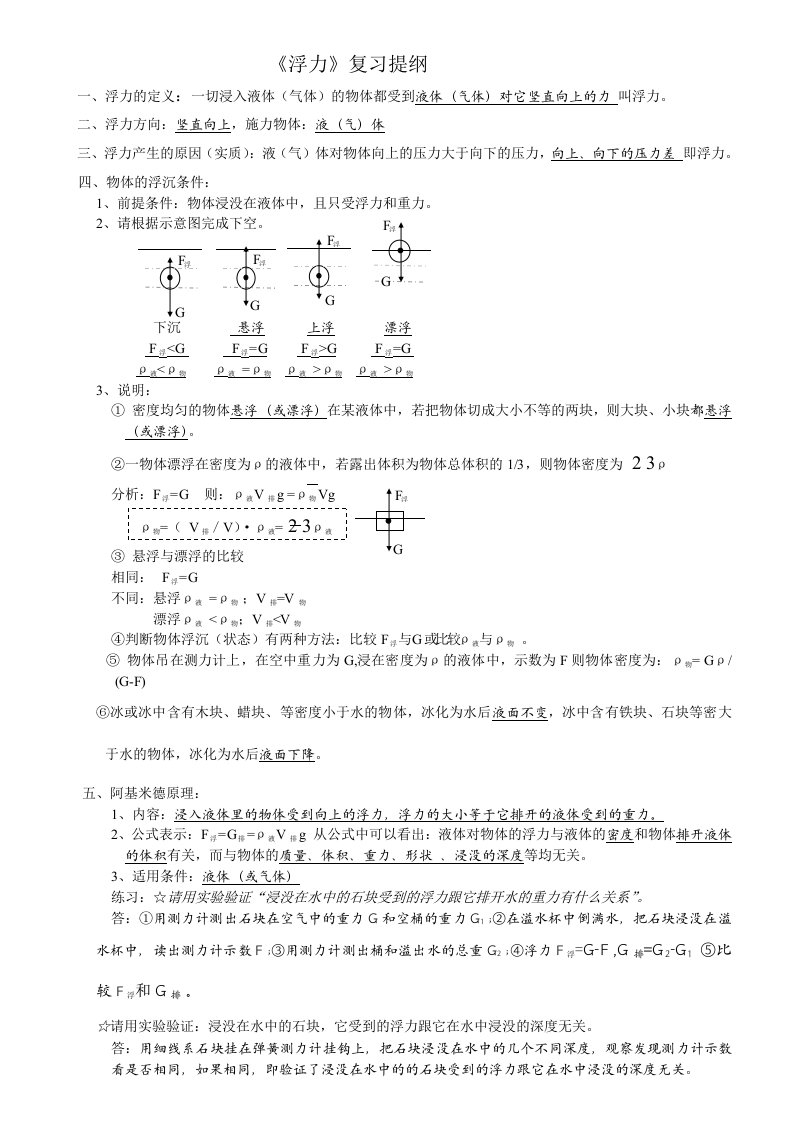 初三物理之浮力