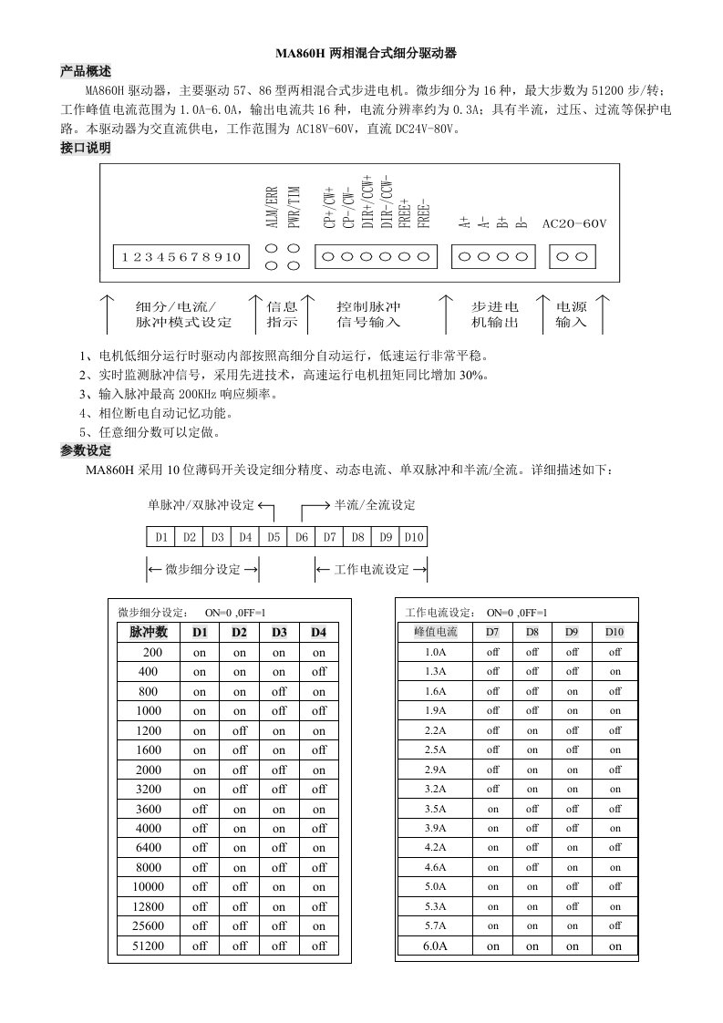 步进电机驱动器--MA860H说明书