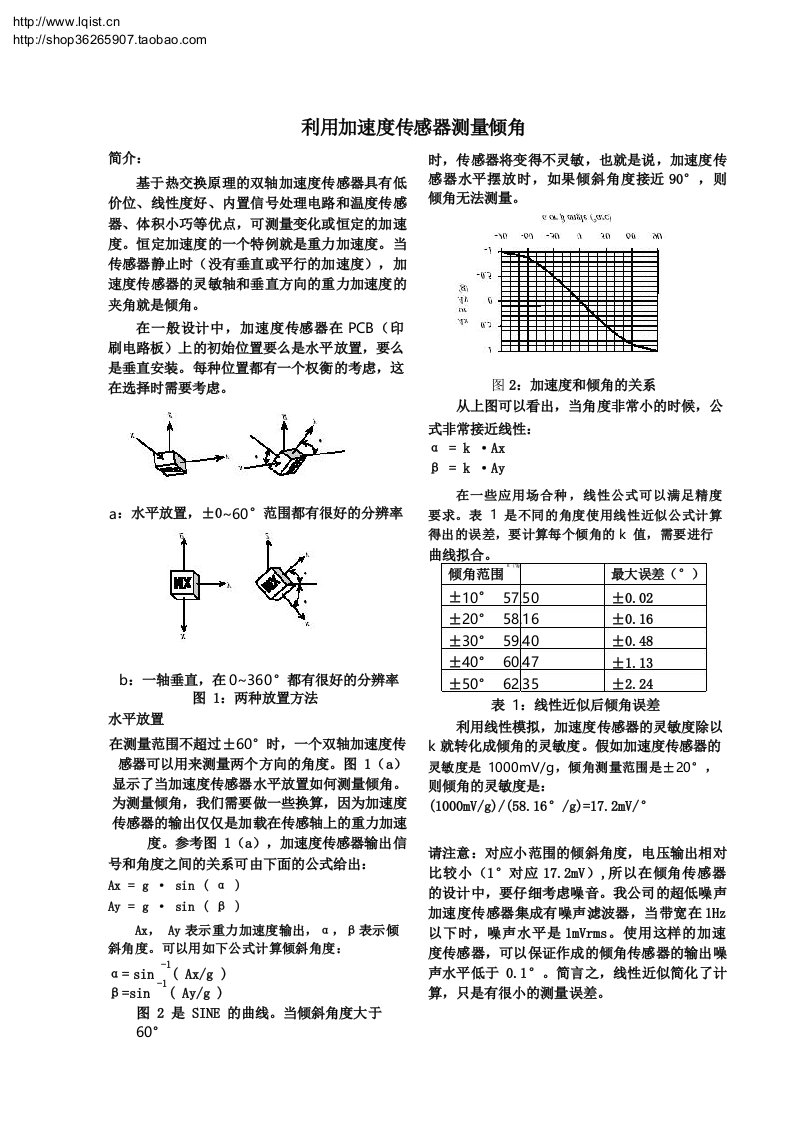 利用加速度传感器测量倾角