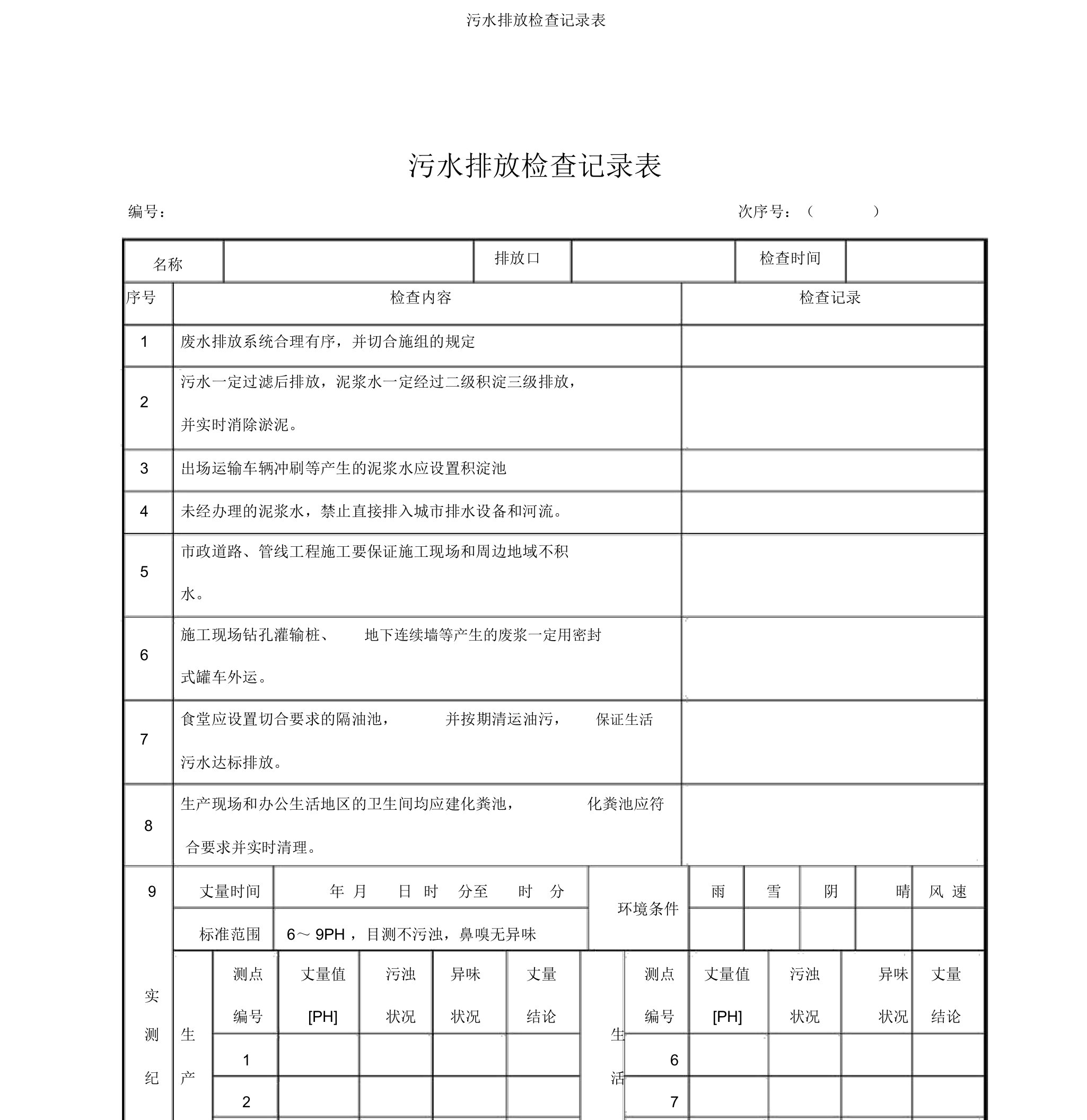 污水排放检查记录表