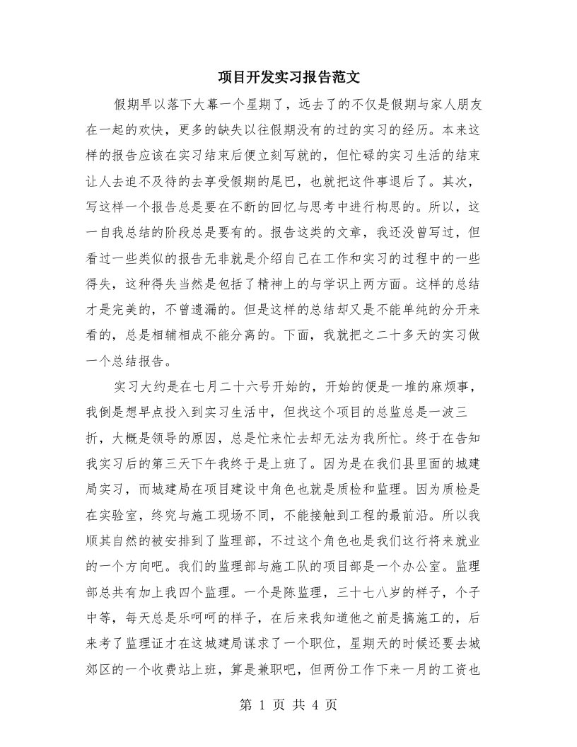 项目开发实习报告范文