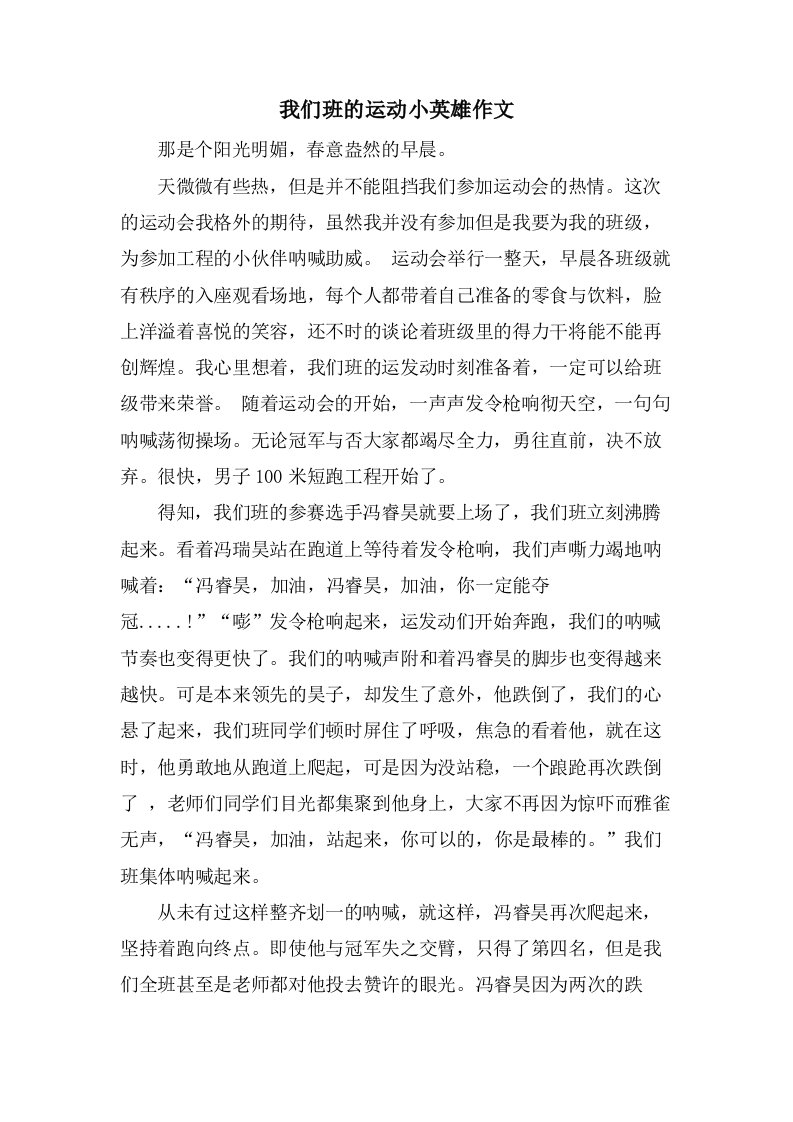 我们班的运动小英雄作文