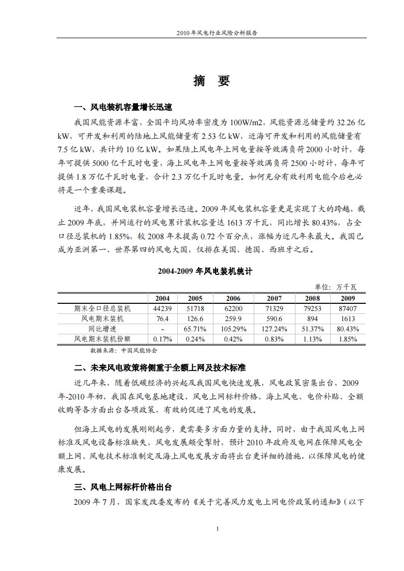 2015年风电行业风险分析报告