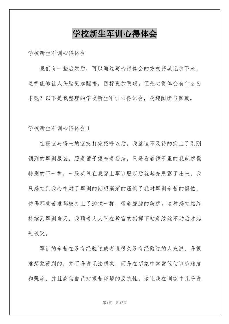 学校新生军训心得体会例文