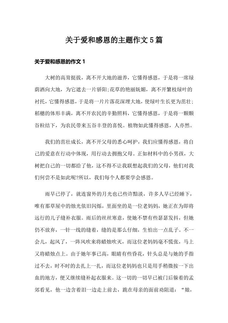 关于爱和感恩的主题作文5篇