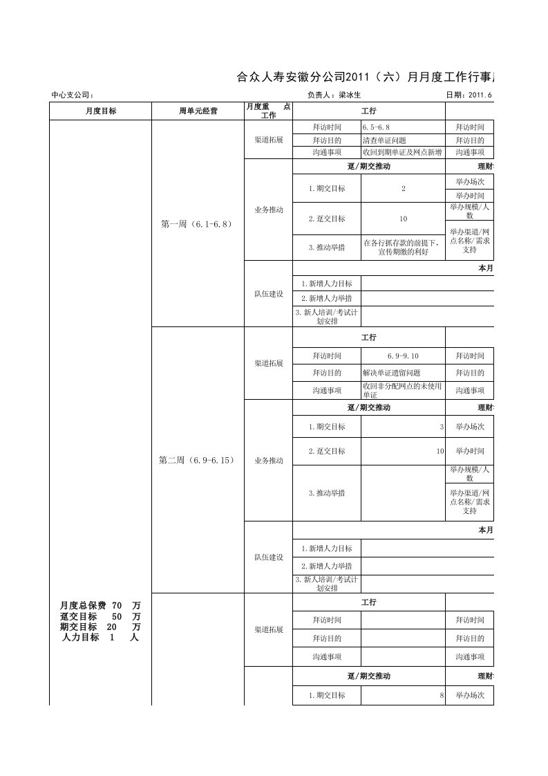 新月度工作行事历计划书模板