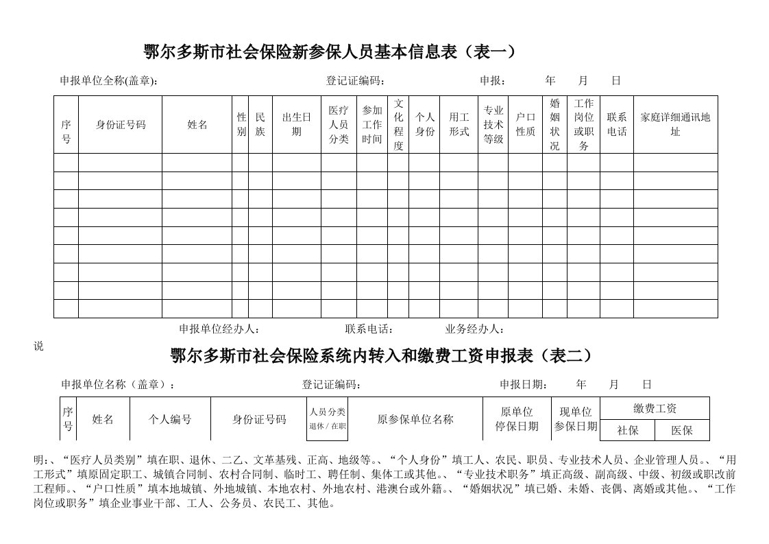 社会保险登记申报表